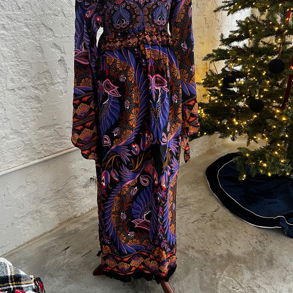 Farm RIO Heart forest Printed crepe de chine maxi dress SIZE SMALL floor length - Picture 3 of 9